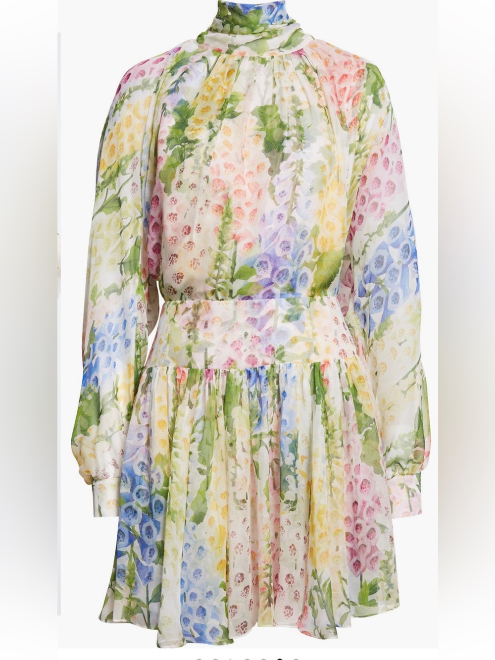 Oscar de la Renta Foxglove Long Sleeve Silk Chiffon Dress - Picture 3 of 7